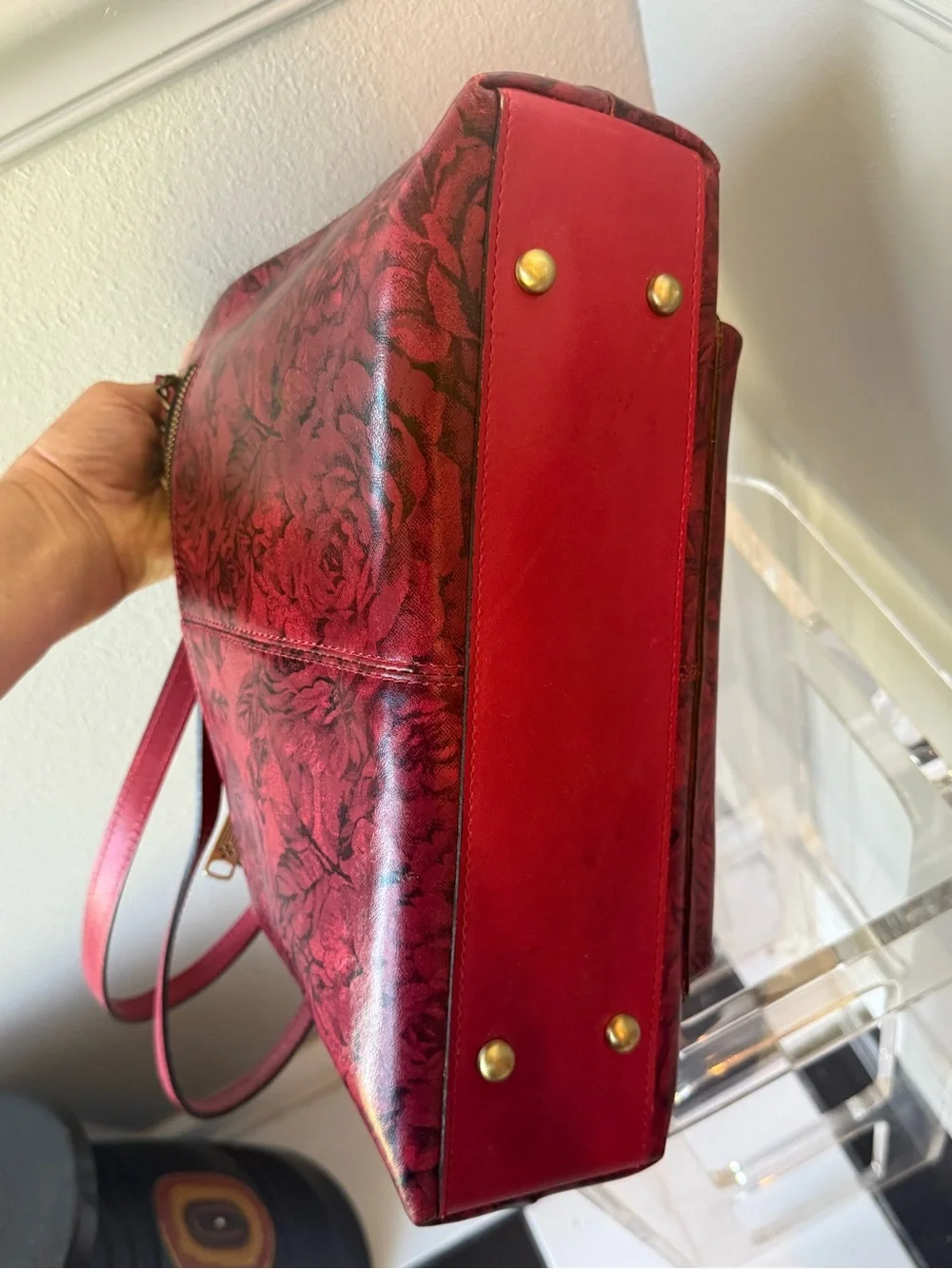 Patricia Nash Red rose Embossed Satchel with Gold Hardware